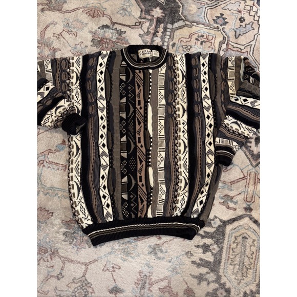 Vintage Cotton Traders Sweater Mens Medium Cosby Style 3D Chunky Knit Crewneck - Picture 1 of 5
